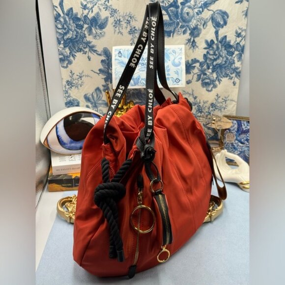 🆕 SEE BY CHLOE 🧿 NWOT Flo Shoulder Bag, Red Nylon - Picture 4 of 15
